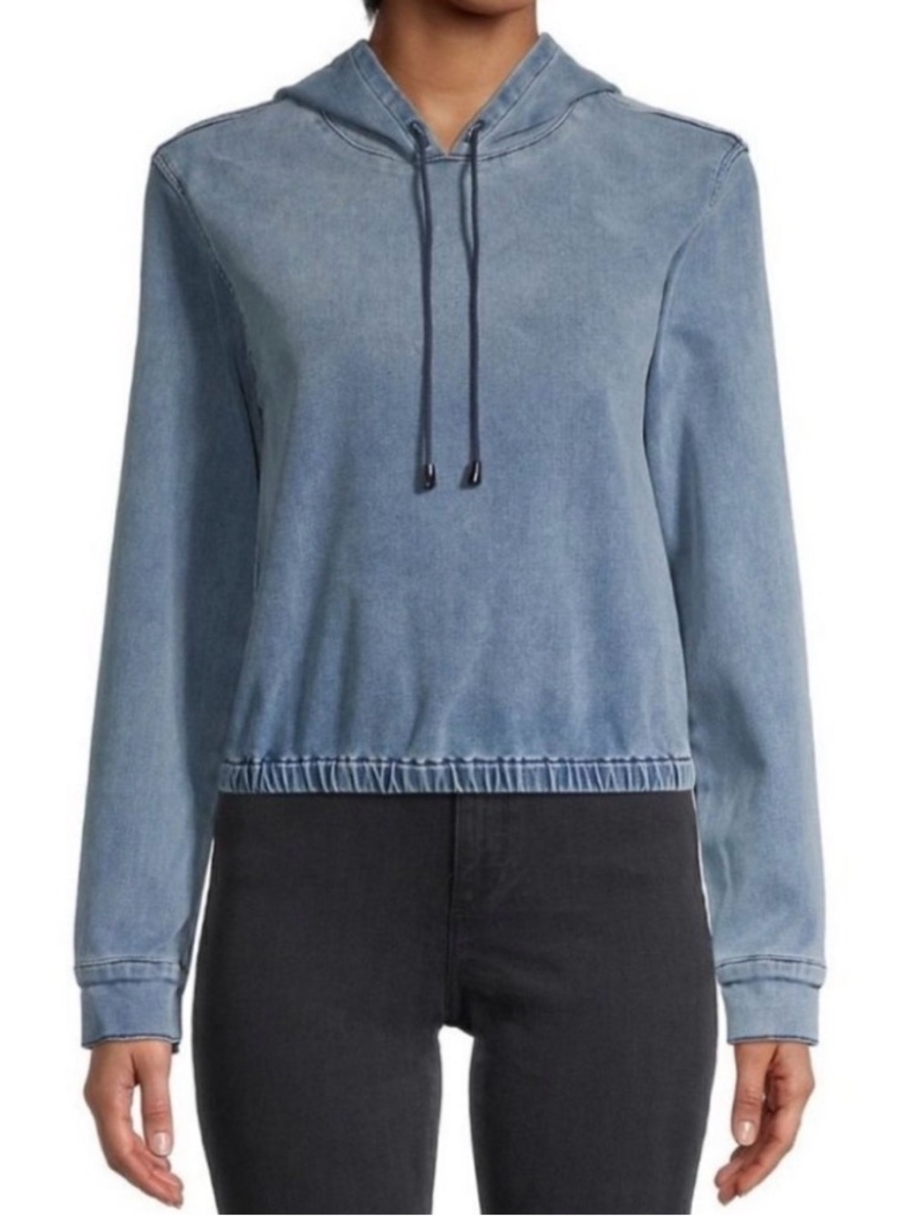 Frame Lou Lou Denim Hoodie Women’s Size Small Pullover Cropped Washed Blue